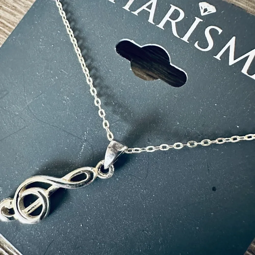 Sterling Silver Musical Note Clef Charm Necklace
